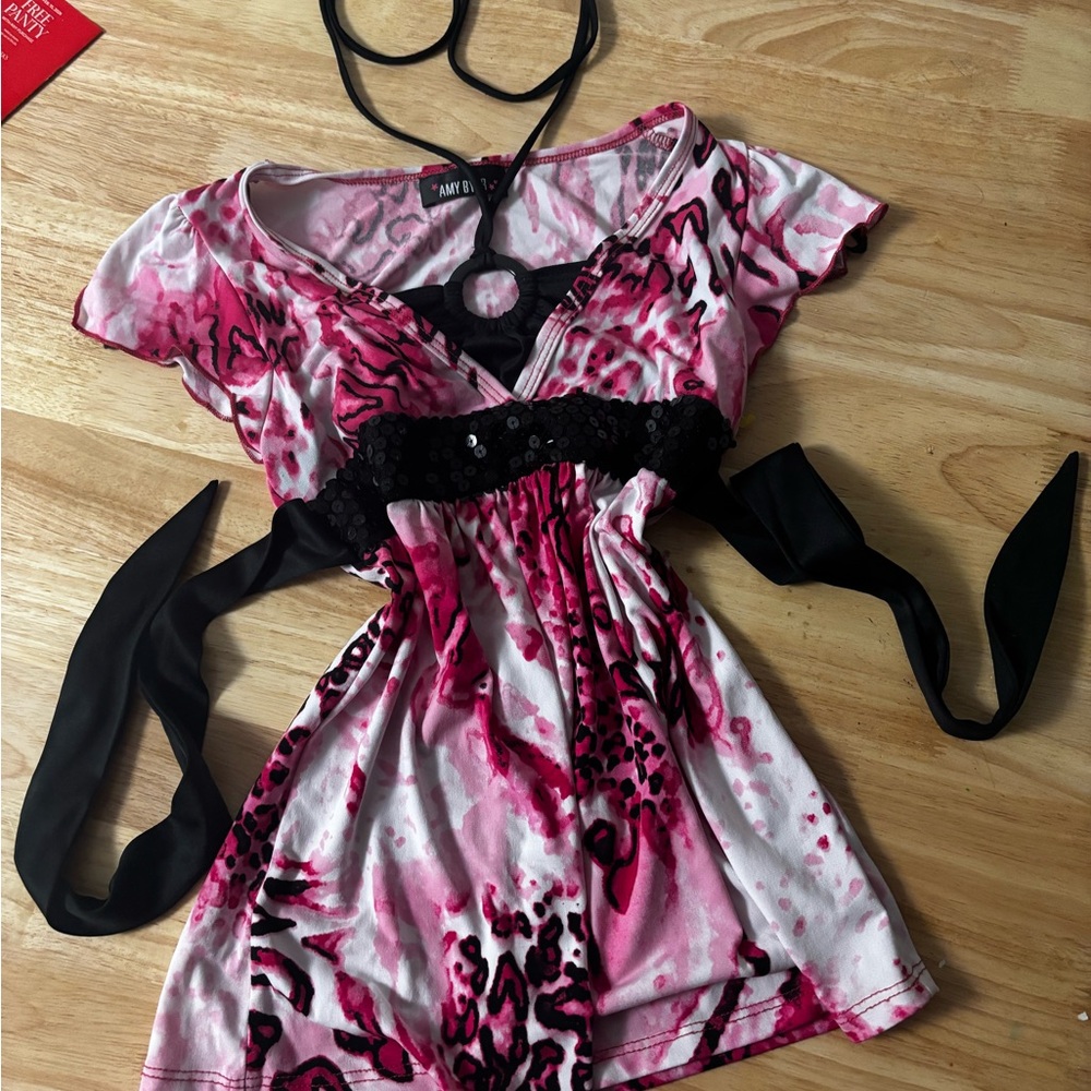 Amy Byer Pink and Black Patterned Top